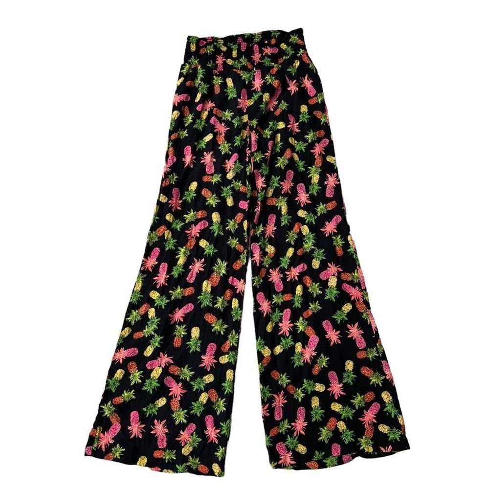 L’Amour Nanette Lepore black pineapple pants stretch elastic waist size XS